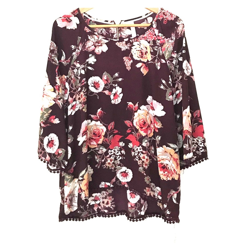 Maroon flower print Blouse size XL